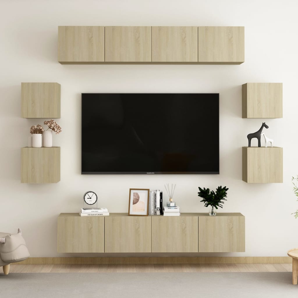 vidaXL 8-cz. zestaw szafek TV, dąb sonoma, materiał drewnopochodny