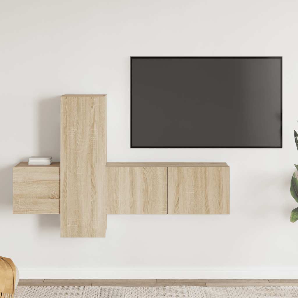 vidaXL 3-cz. zestaw szafek TV, dąb sonoma, materiał drewnopochodny