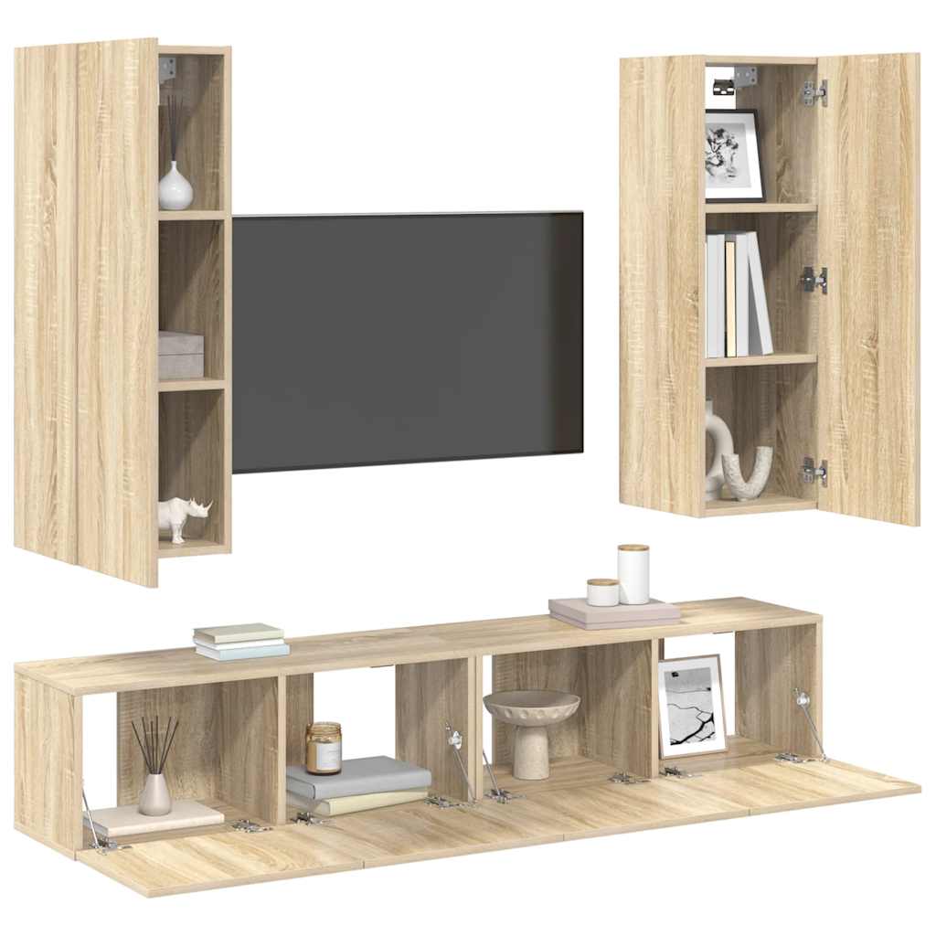 vidaXL 4-cz. zestaw szafek TV, dąb sonoma, materiał drewnopochodny