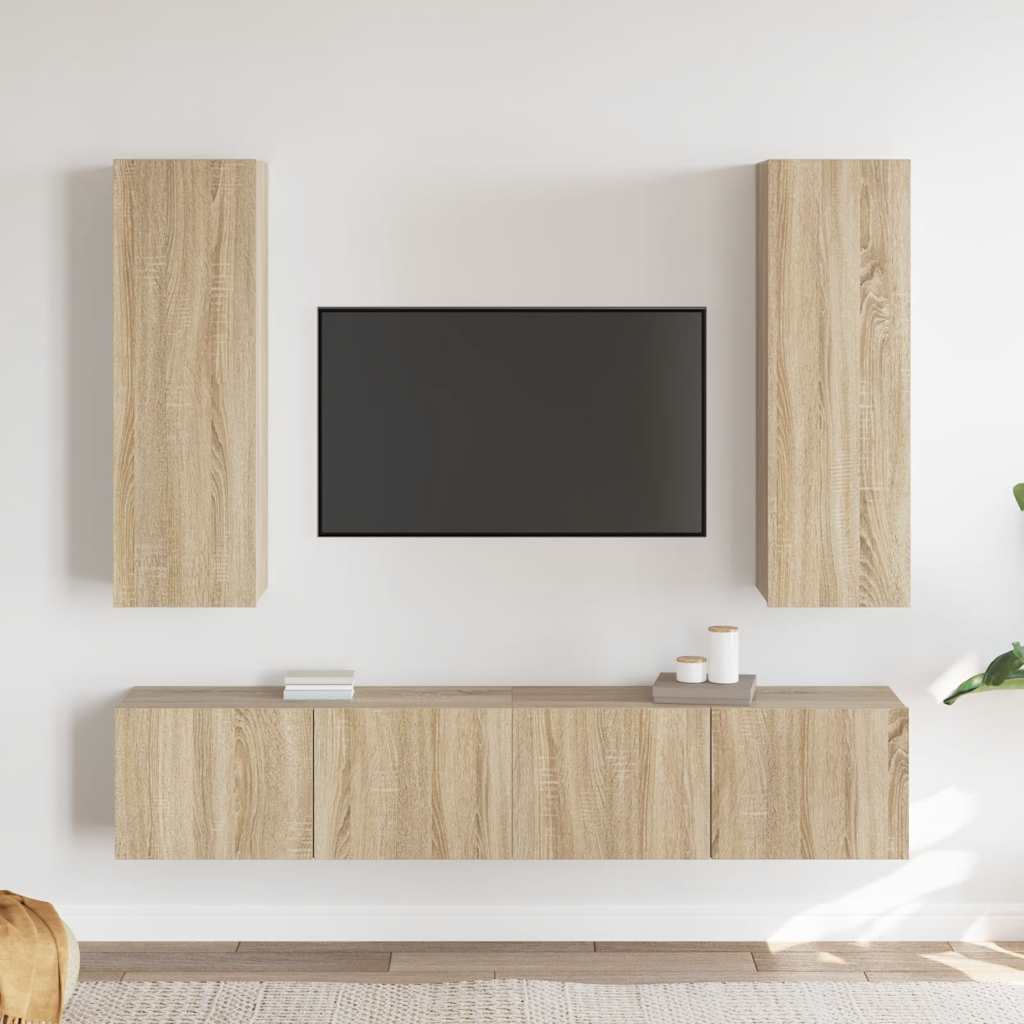 vidaXL 4-cz. zestaw szafek TV, dąb sonoma, materiał drewnopochodny