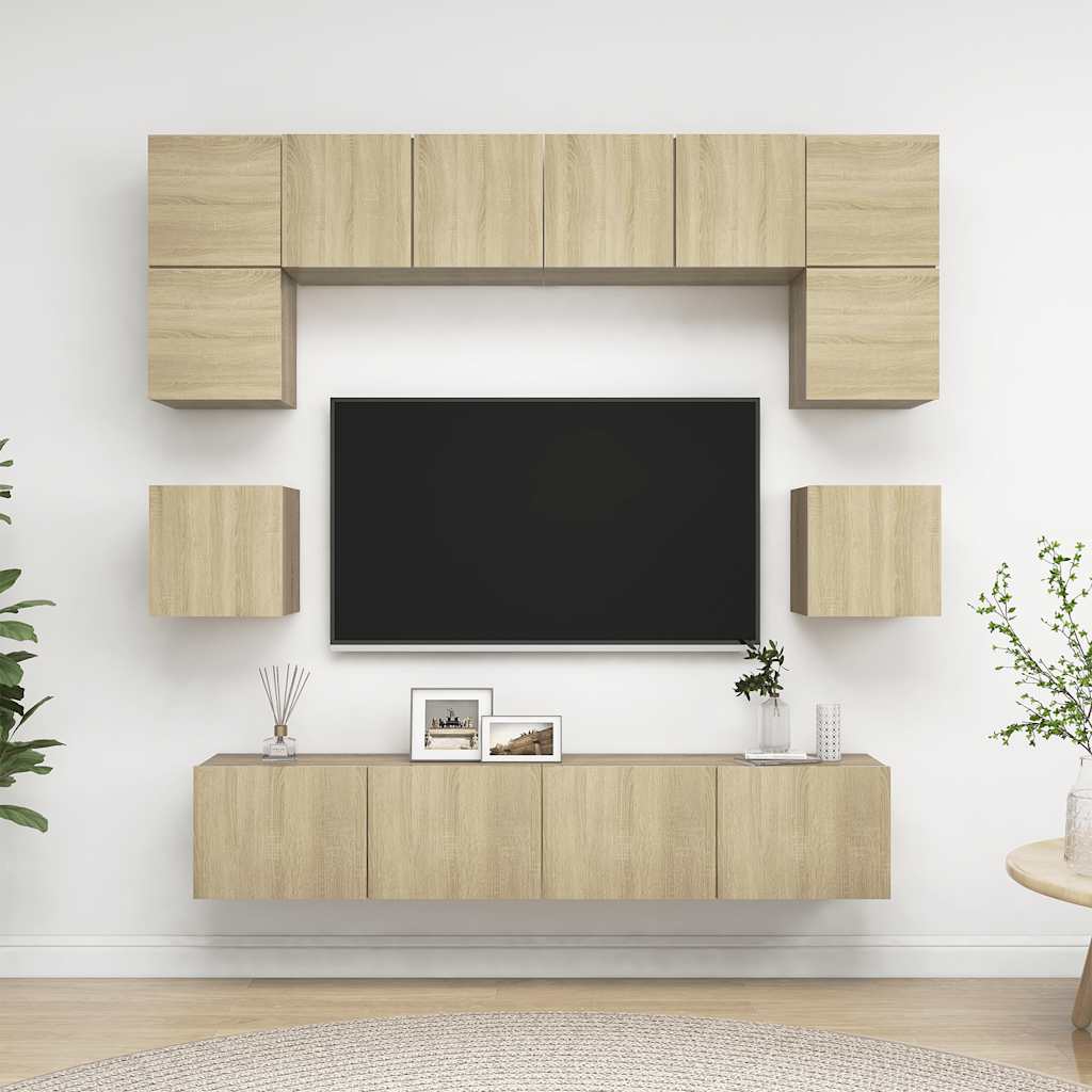 vidaXL 8-cz. zestaw szafek TV, dąb sonoma, materiał drewnopochodny