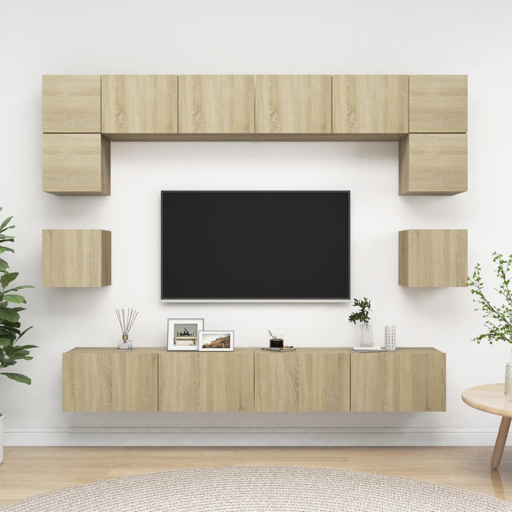 vidaXL 8-cz. zestaw szafek TV, dąb sonoma, materiał drewnopochodny