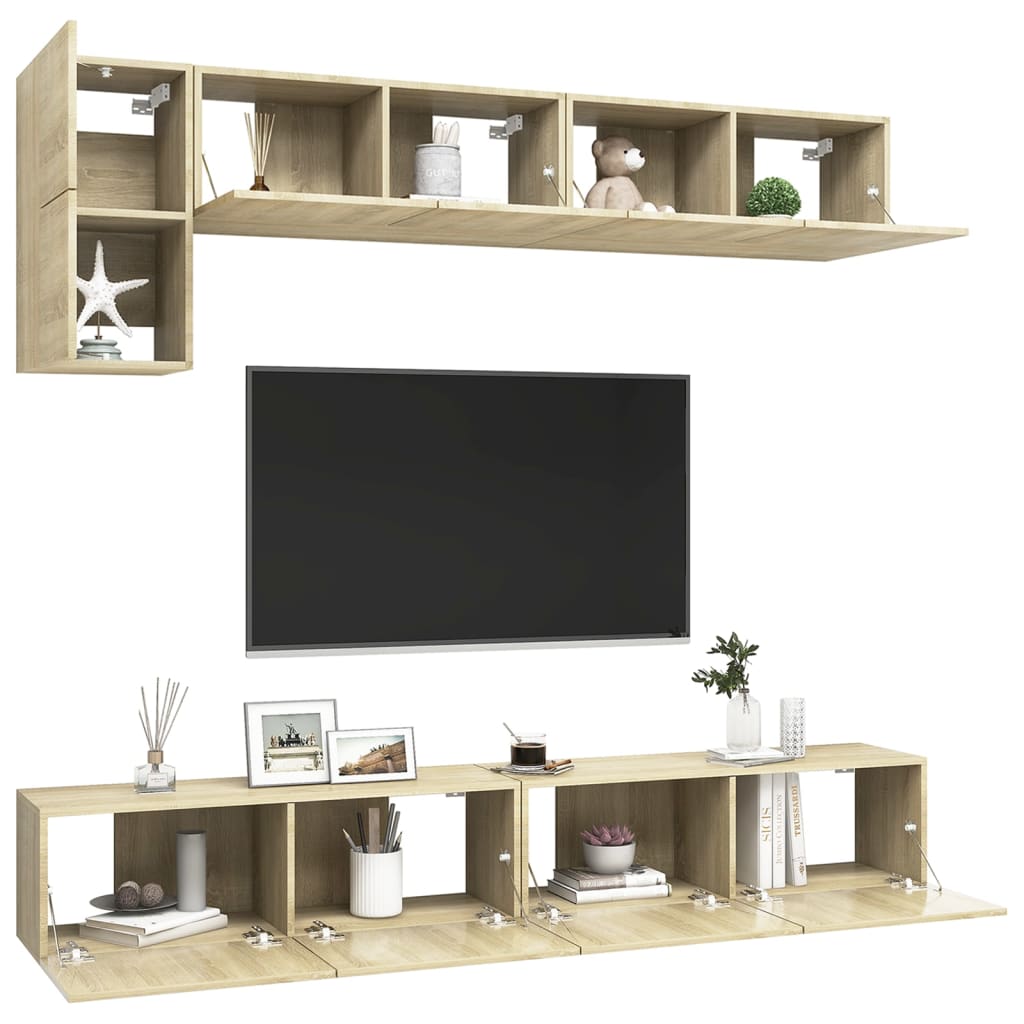 vidaXL 5-cz. zestaw szafek TV, dąb sonoma, materiał drewnopochodny