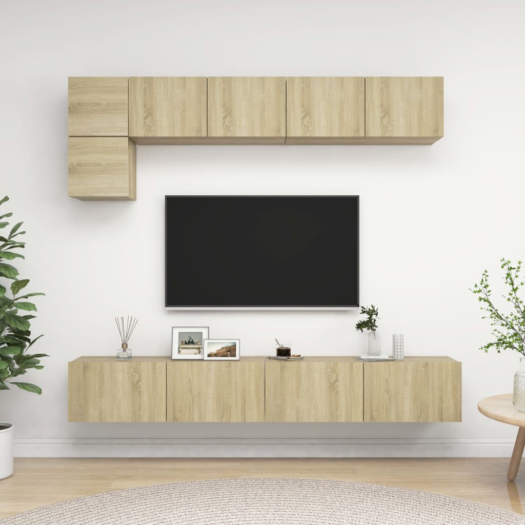 vidaXL 5-cz. zestaw szafek TV, dąb sonoma, materiał drewnopochodny
