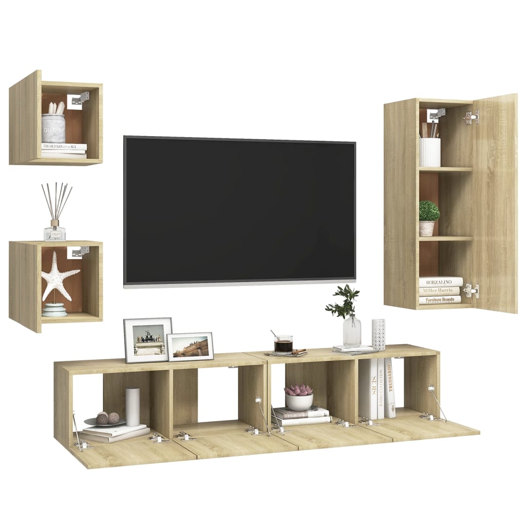 vidaXL 5-cz. zestaw szafek TV, dąb sonoma, materiał drewnopochodny