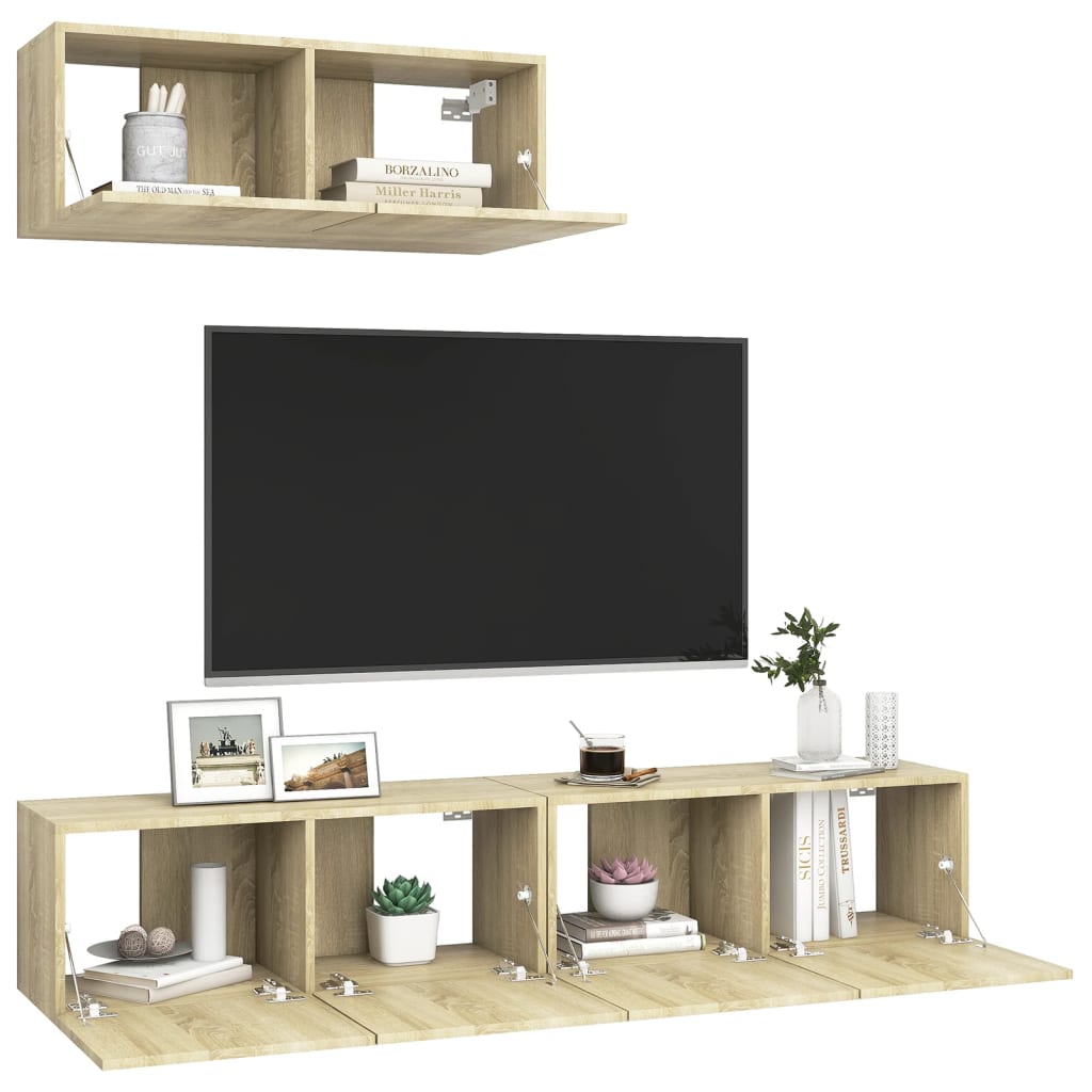 vidaXL Szafki telewizyjne, 3 szt., dąb sonoma, materiał drewnopochodny