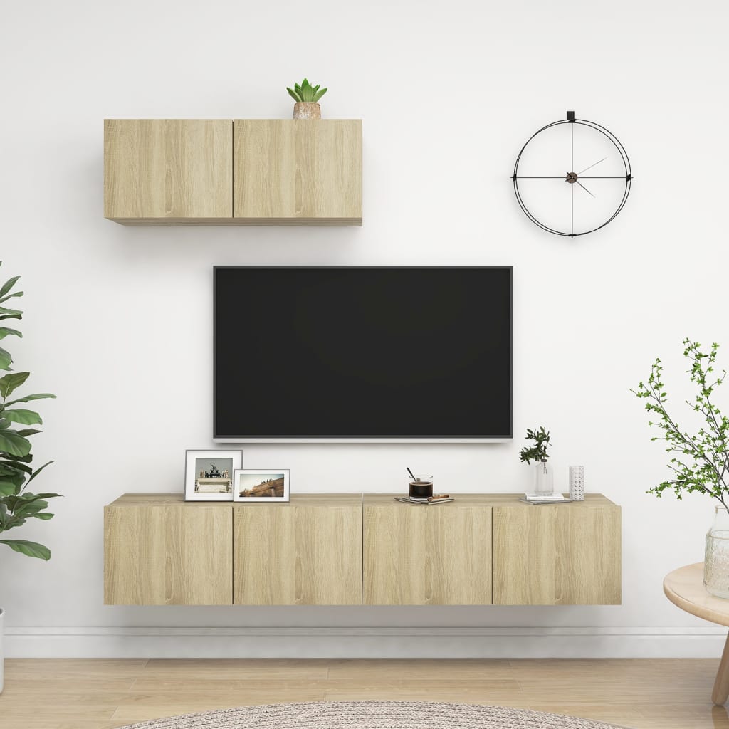 vidaXL Szafki telewizyjne, 3 szt., dąb sonoma, materiał drewnopochodny