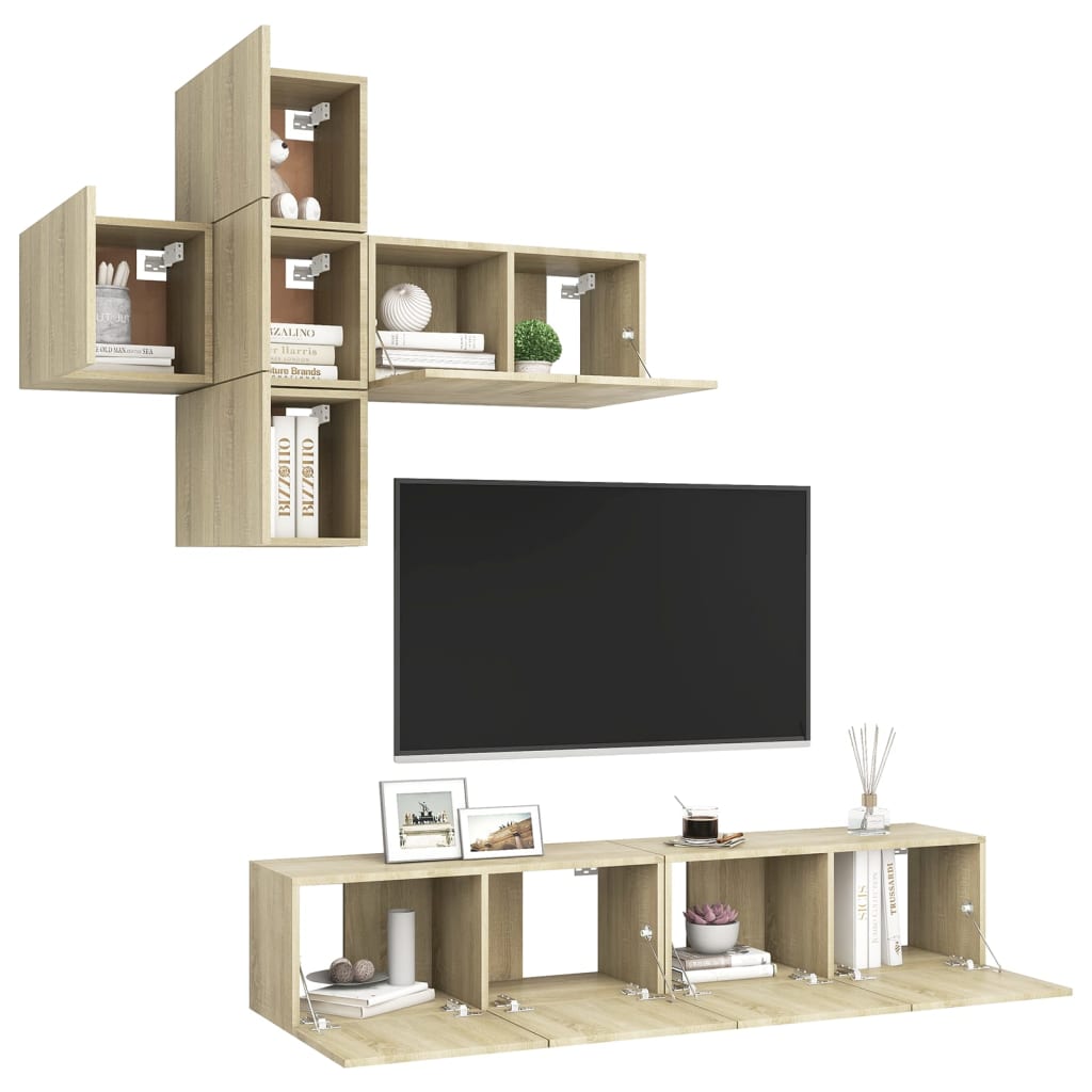 vidaXL 7-cz. zestaw szafek TV, dąb sonoma, materiał drewnopochodny