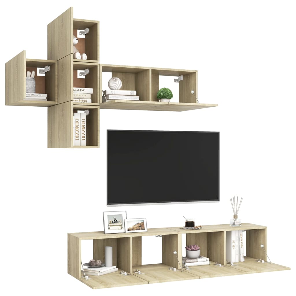 vidaXL 7-cz. zestaw szafek TV, dąb sonoma, materiał drewnopochodny