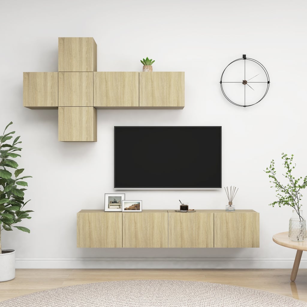 vidaXL 7-cz. zestaw szafek TV, dąb sonoma, materiał drewnopochodny
