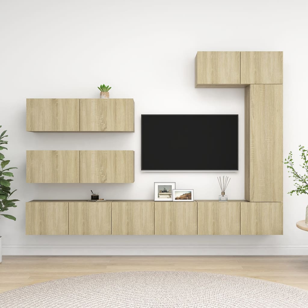 vidaXL 7-cz. zestaw szafek TV, dąb sonoma, materiał drewnopochodny