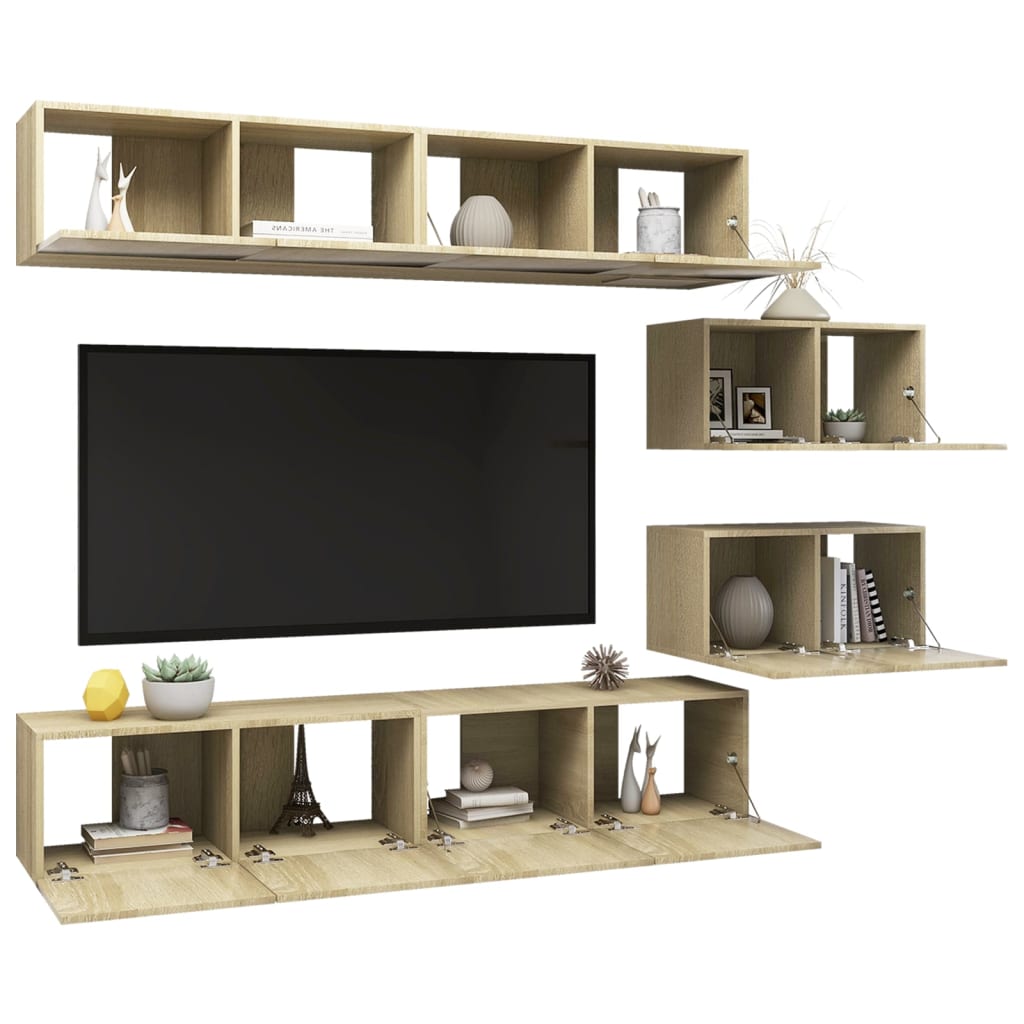 vidaXL 6-cz. zestaw szafek TV, dąb sonoma, materiał drewnopochodny