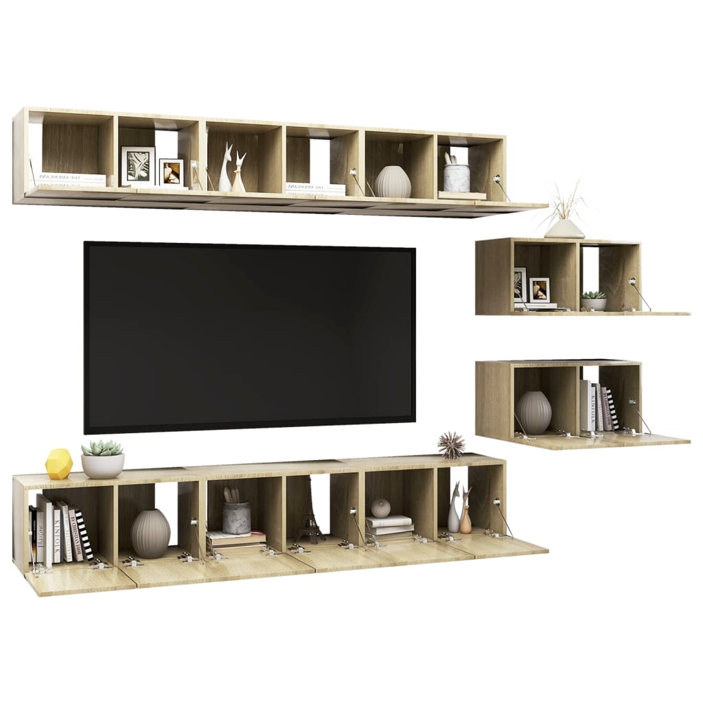 vidaXL Szafki TV, 8 szt., dąb sonoma, płyta wiórowa