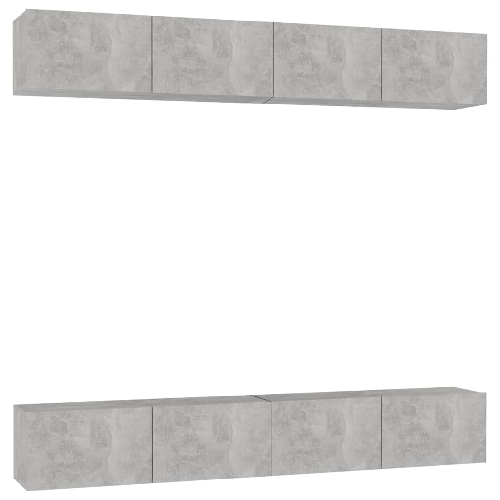 vidaXL Szafki telewizyjne, 4 szt., szarość betonu, 100x30x30 cm, płyta