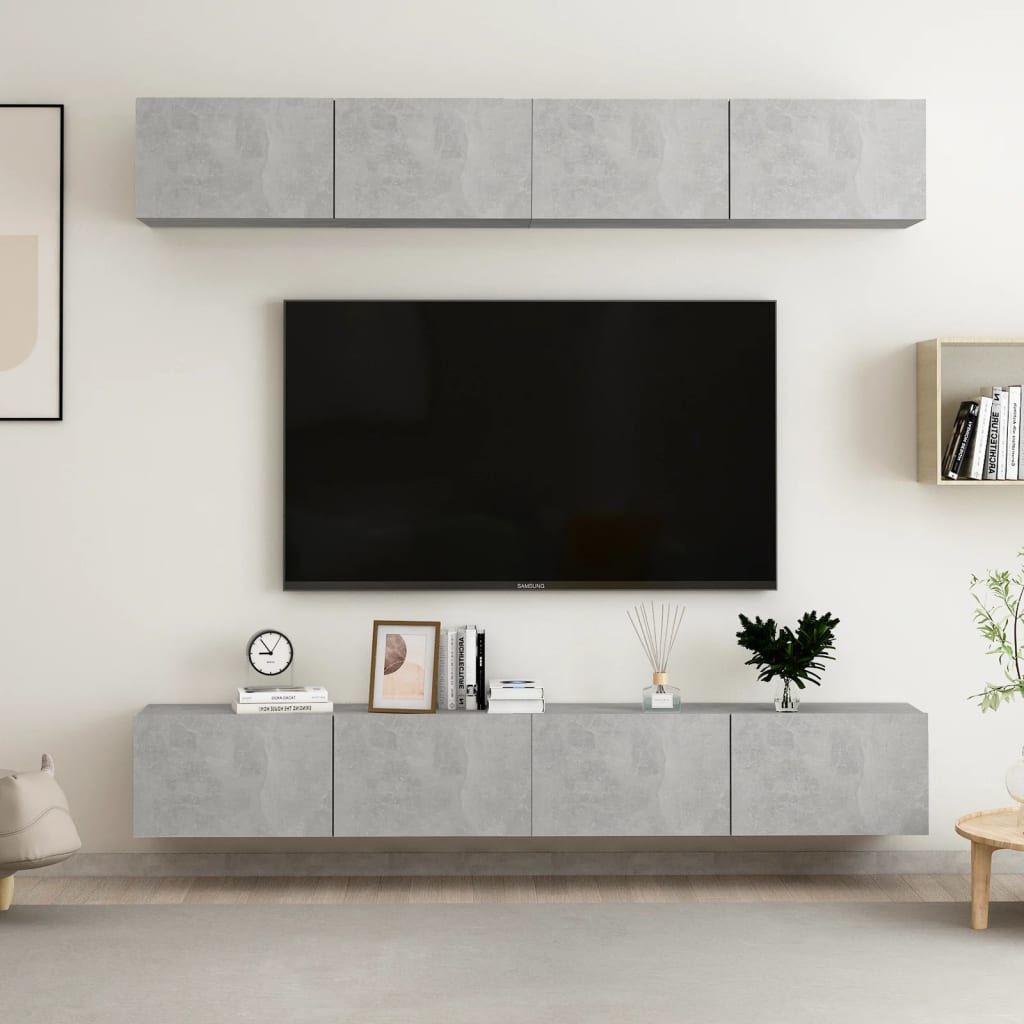 vidaXL Szafki telewizyjne, 4 szt., szarość betonu, 100x30x30 cm, płyta