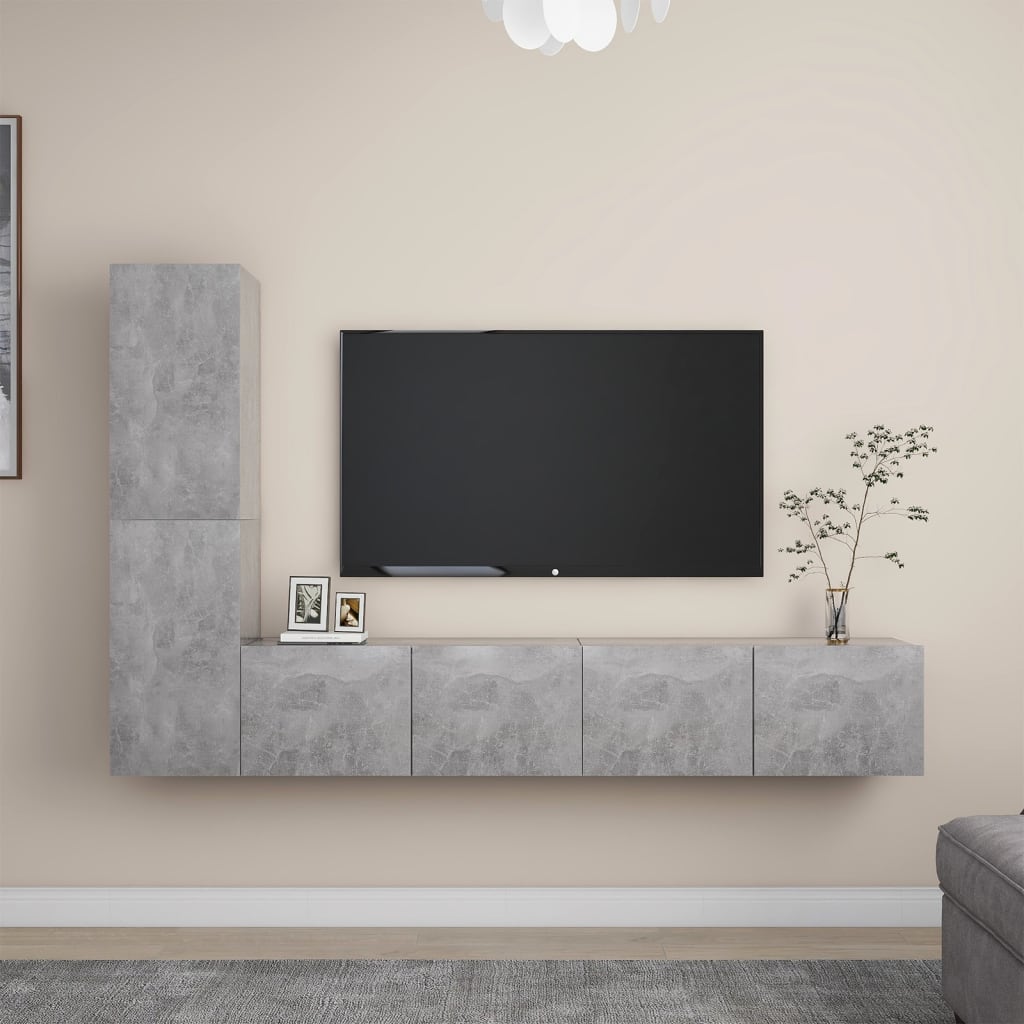 vidaXL 4-cz. zestaw szafek TV, szarość betonu, materiał drewnopochodny