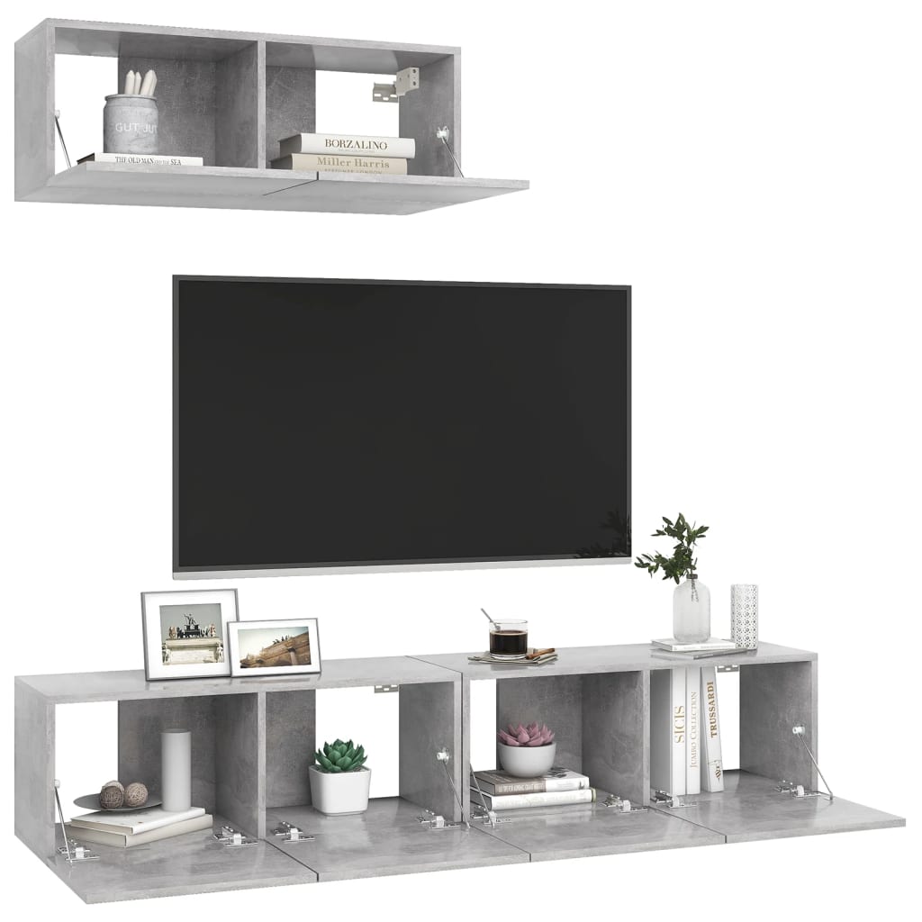 vidaXL Szafki TV, 3 szt., szarość betonu, materiał drewnopochodny