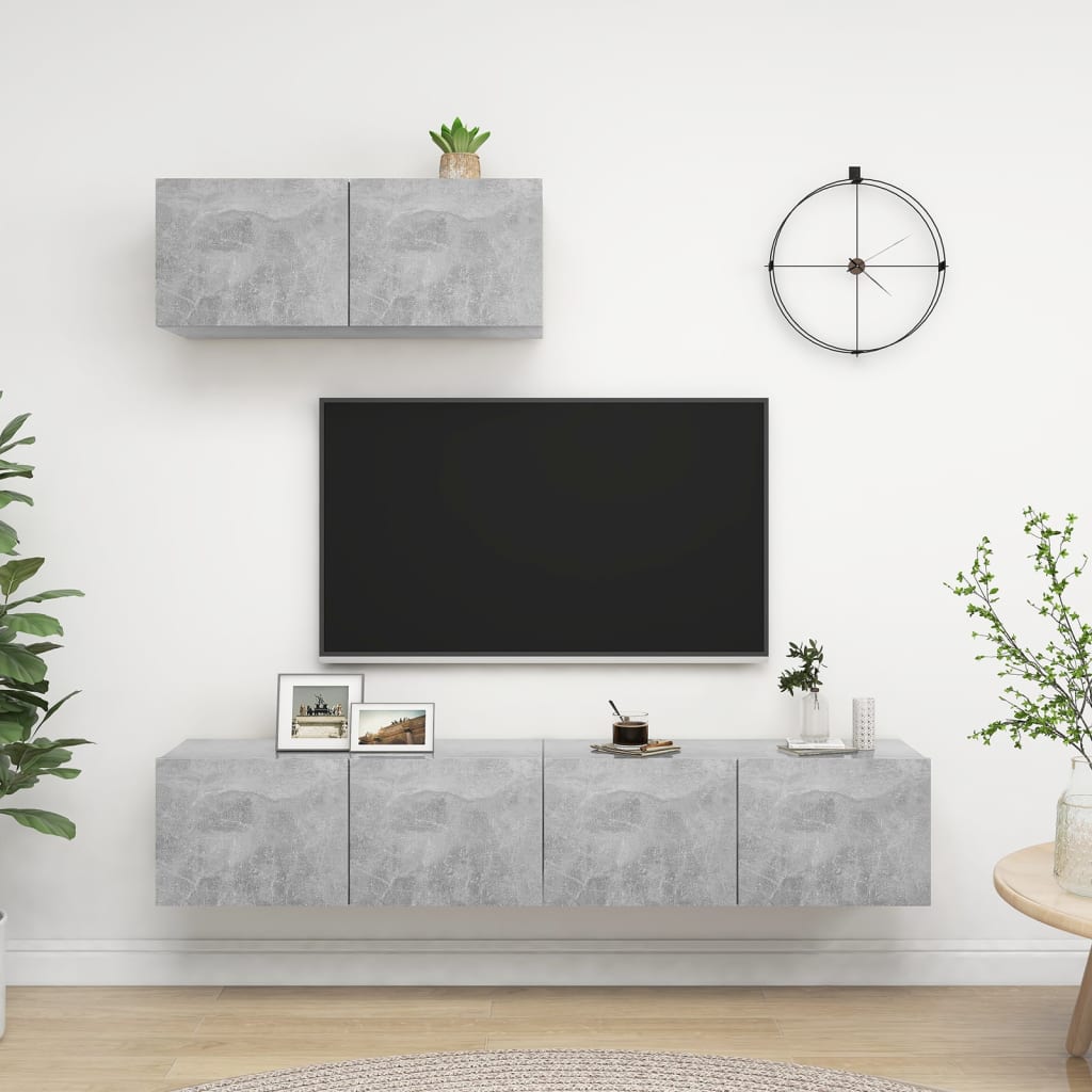 vidaXL Szafki TV, 3 szt., szarość betonu, materiał drewnopochodny