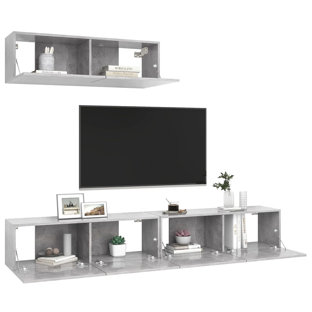 vidaXL Szafki TV, 3 szt., szarość betonu, materiał drewnopochodny