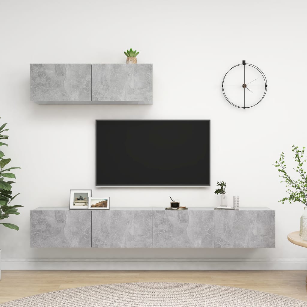 vidaXL Szafki TV, 3 szt., szarość betonu, materiał drewnopochodny