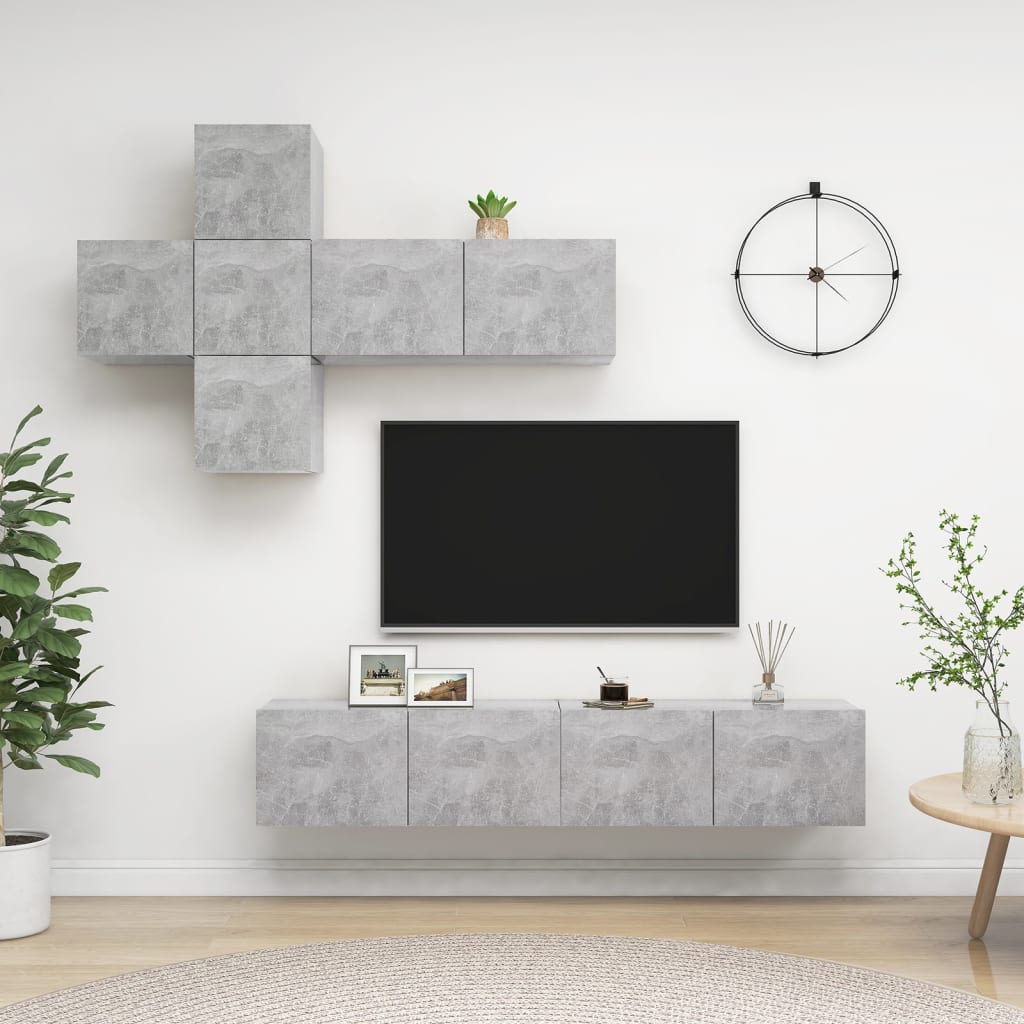 vidaXL 7-cz. zestaw szafek TV, szarość betonu, materiał drewnopochodny