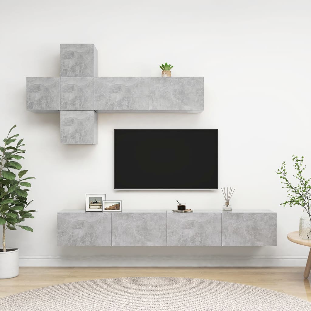vidaXL 7-cz. zestaw szafek TV, szarość betonu, materiał drewnopochodny