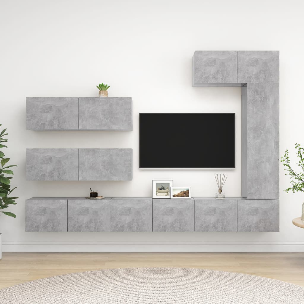 vidaXL 7-cz. zestaw szafek TV, szarość betonu, materiał drewnopochodny