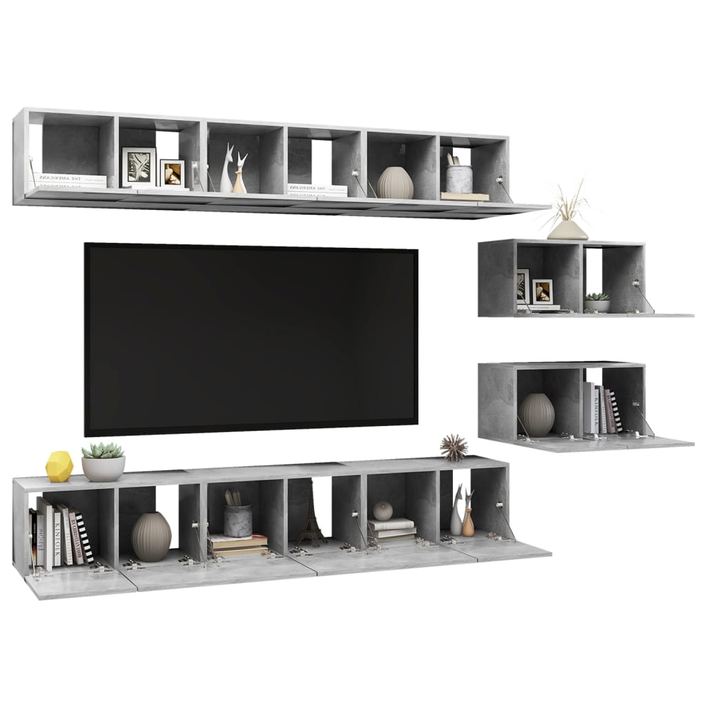 vidaXL Szafki TV, 8 szt., szarość betonu, materiał drewnopochodny