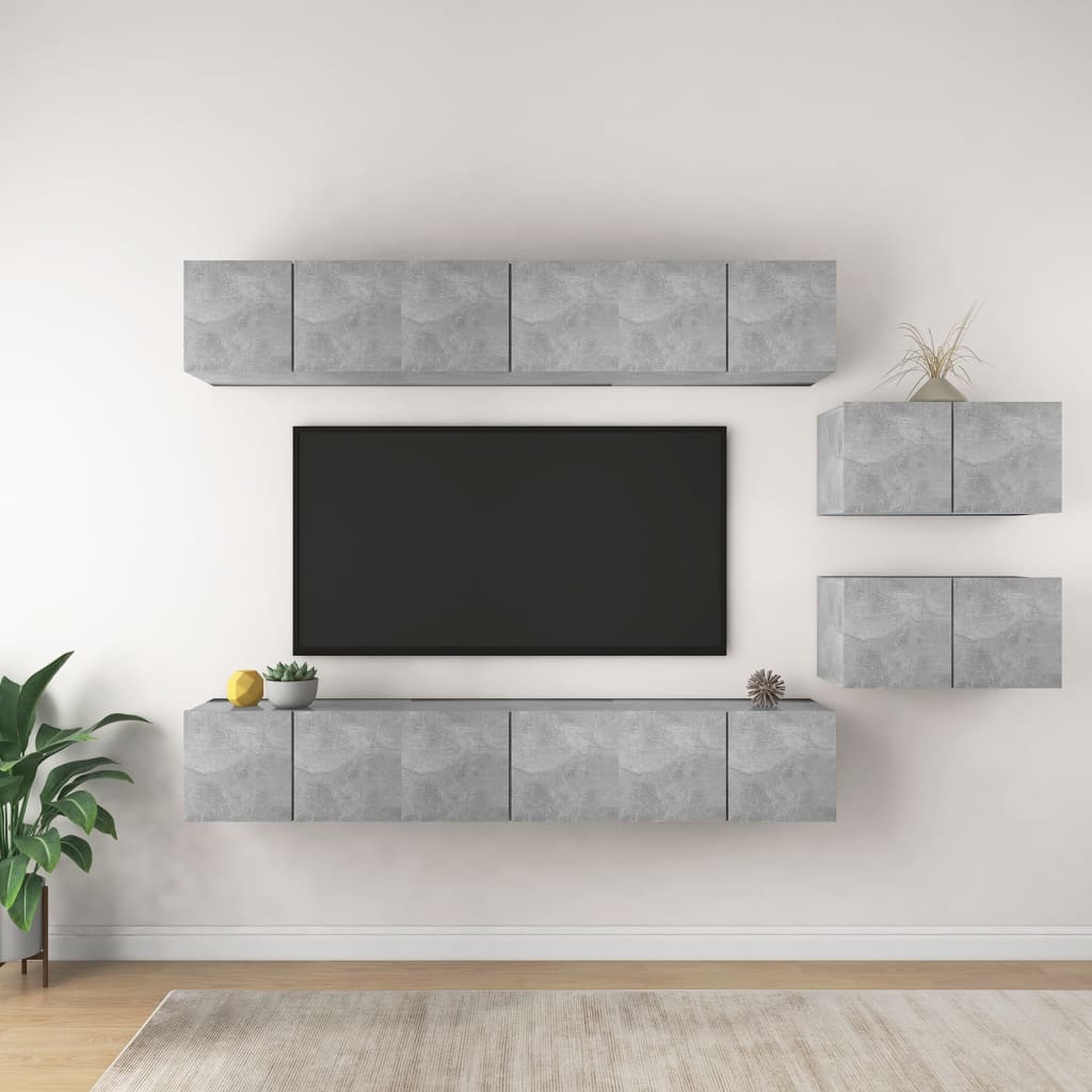 vidaXL Szafki TV, 8 szt., szarość betonu, materiał drewnopochodny