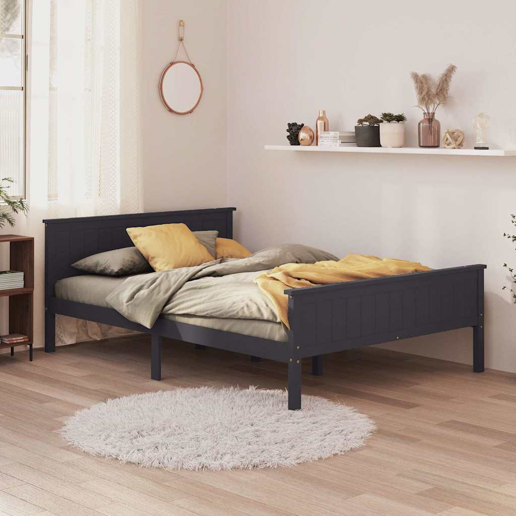 vidaXL Rama łóżka, szara, lite drewno sosnowe, 160 x 200 cm