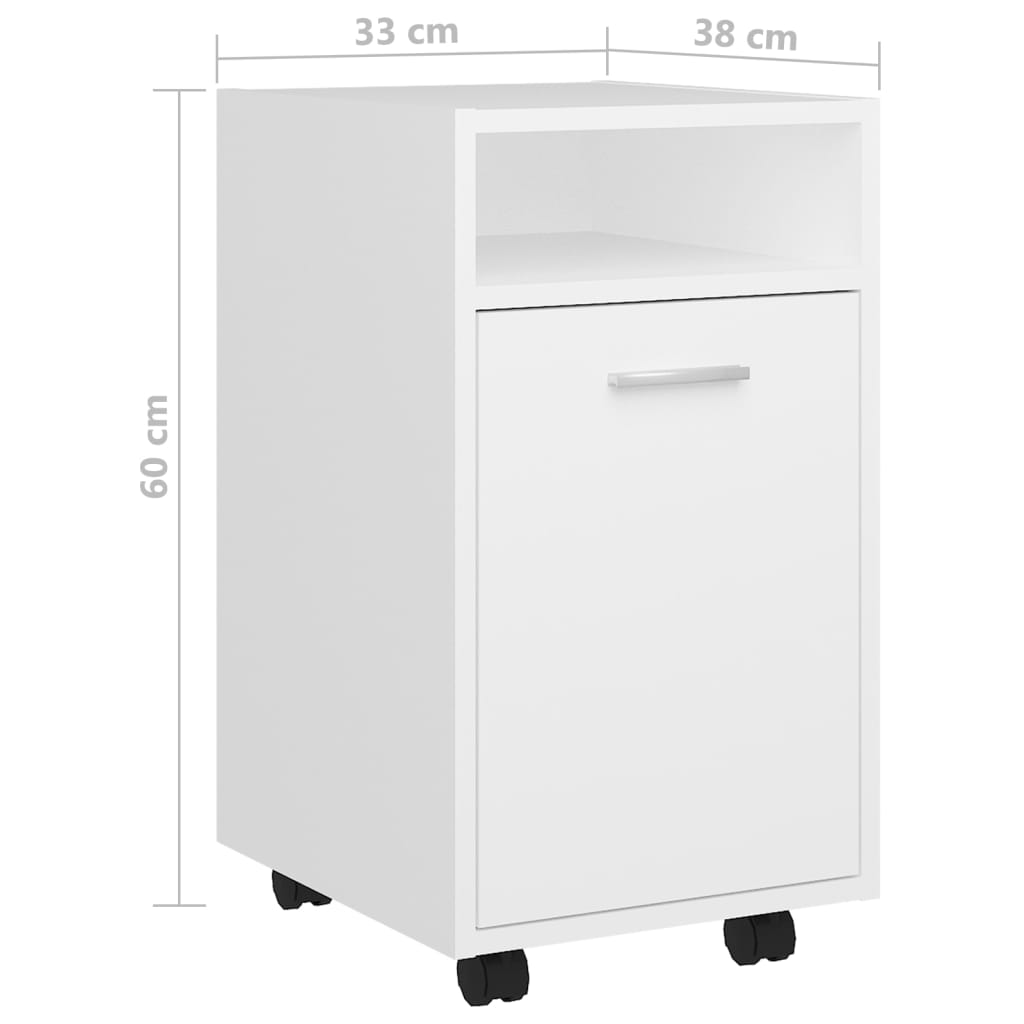 vidaXL Szafka boczna, kółka, biała 33x38x60 cm materiał drewnopochodny