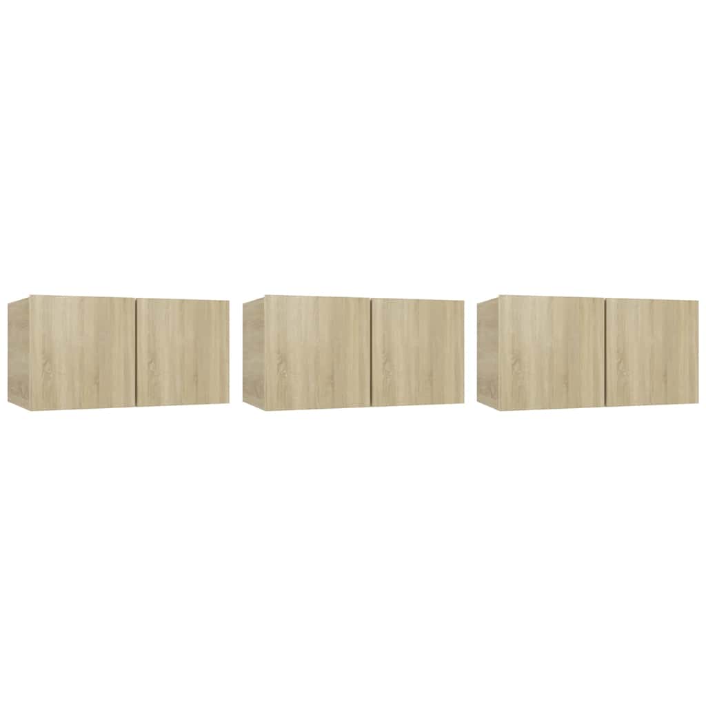 vidaXL Szafki wiszące pod TV 3 szt., dąb sonoma, 60x30x30 cm