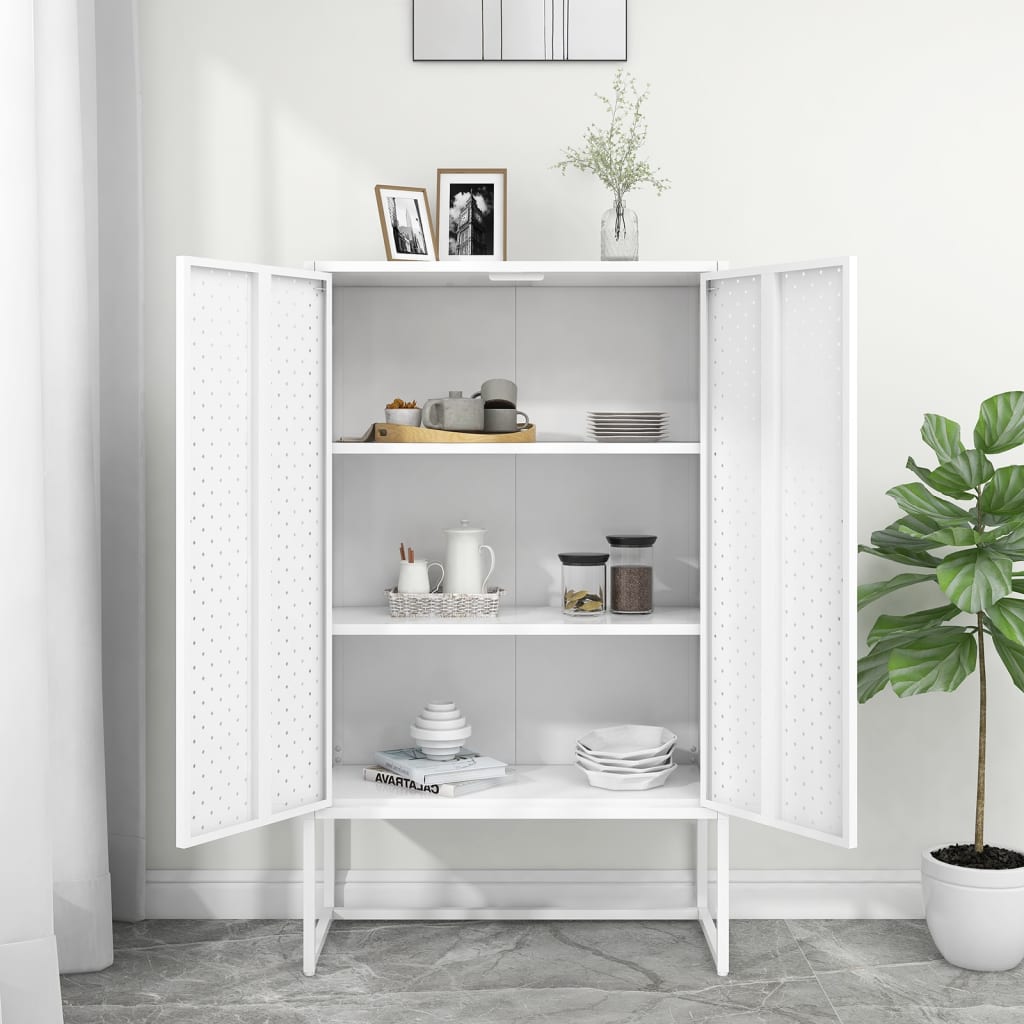 vidaXL Szafka, biała, 80x35x135 cm, stal