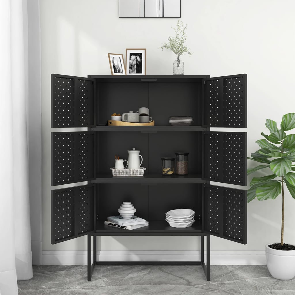 vidaXL Szafka, czarna, 80x35x135 cm, stal