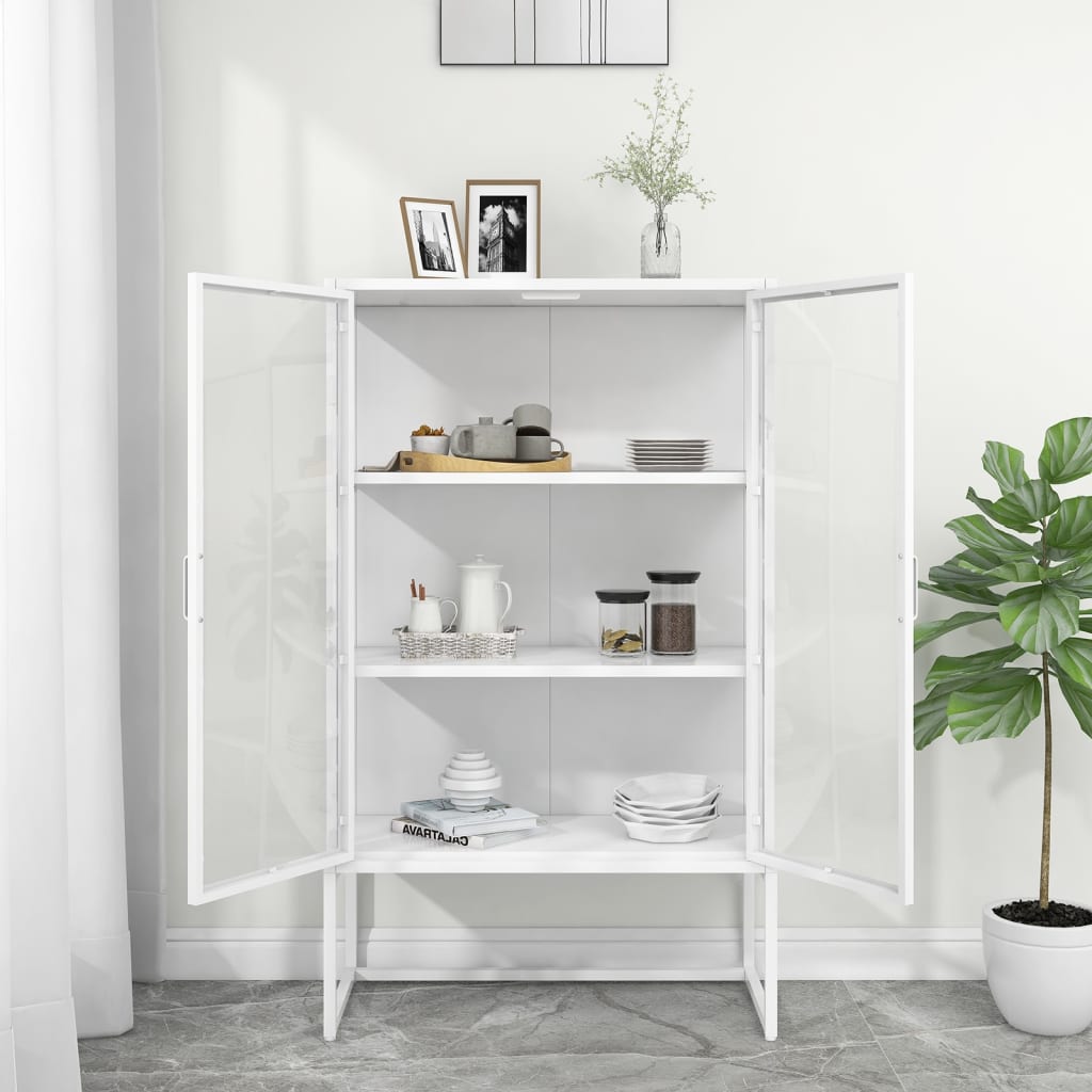 vidaXL Szafka, biała, 80x35x135 cm, stal i hartowane szkło