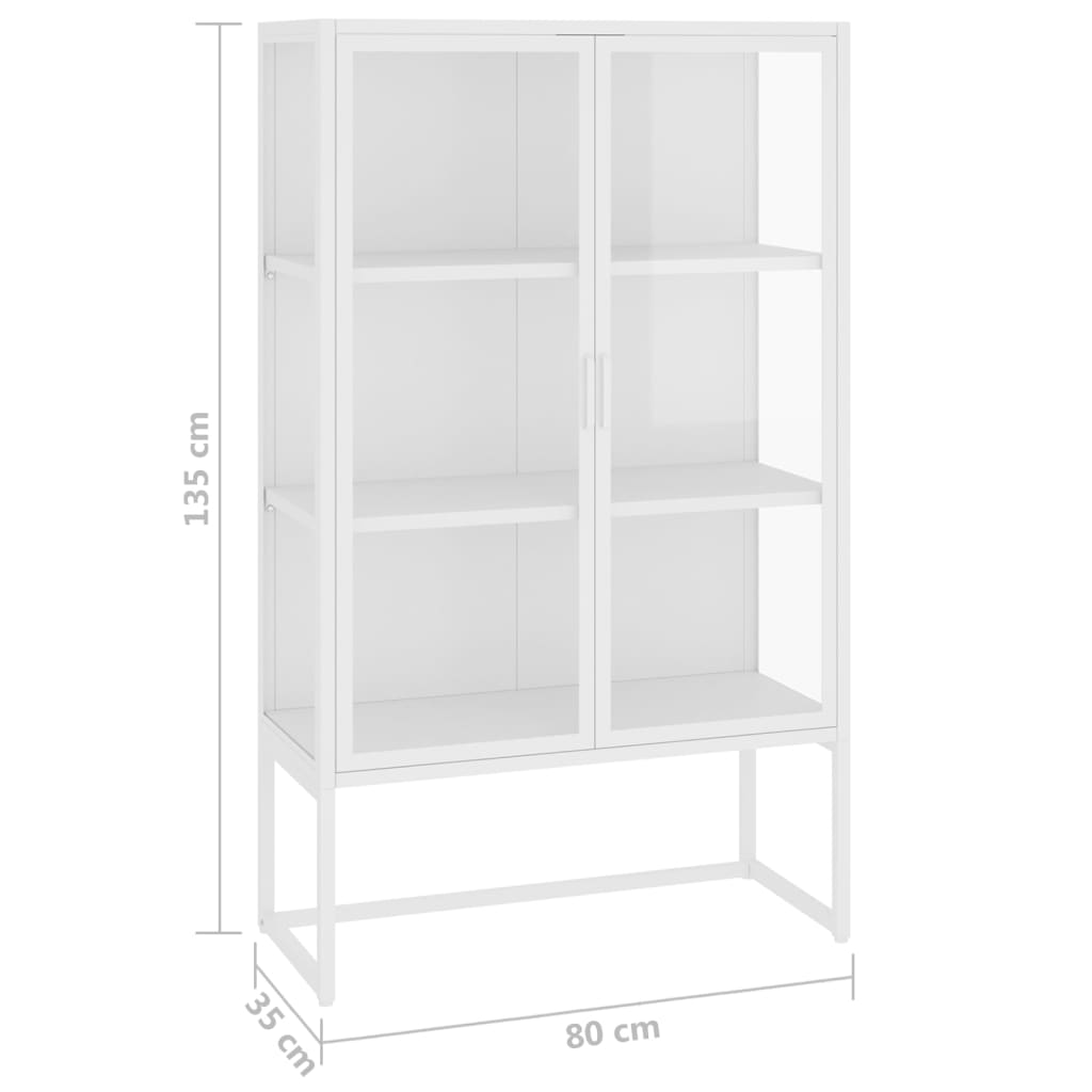 vidaXL Szafka, biała, 80x35x135 cm, stal i hartowane szkło