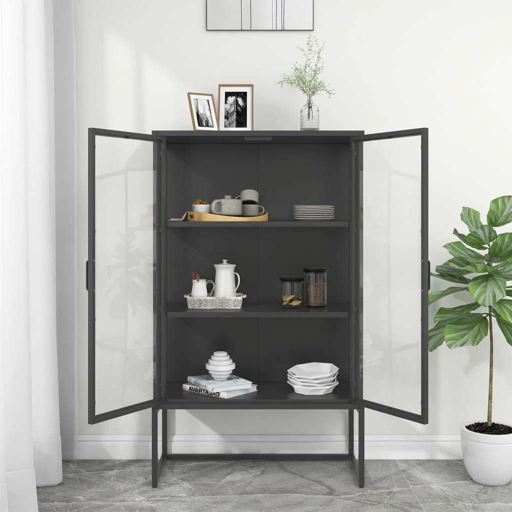 vidaXL Szafka, antracytowa, 80x35x135 cm, stal i hartowane szkło