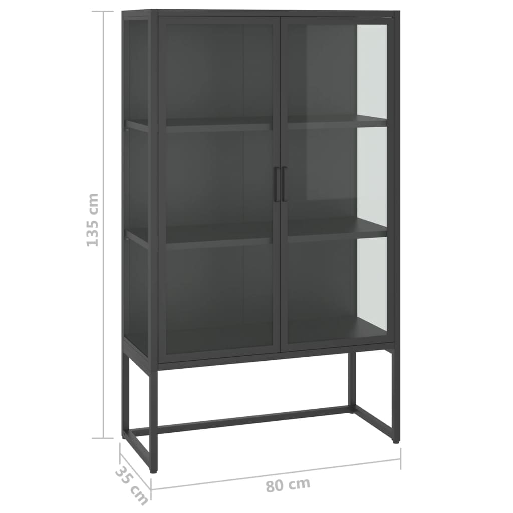 vidaXL Szafka, antracytowa, 80x35x135 cm, stal i hartowane szkło
