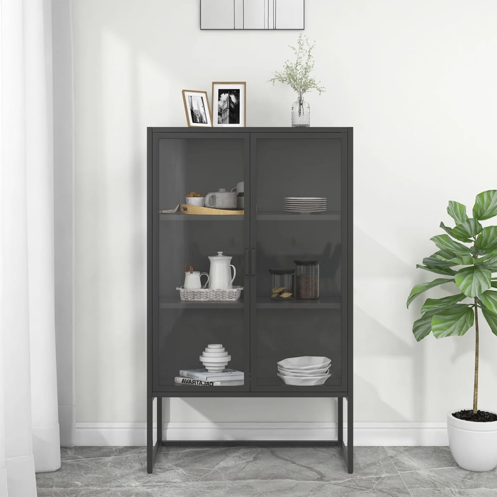vidaXL Szafka, antracytowa, 80x35x135 cm, stal i hartowane szkło