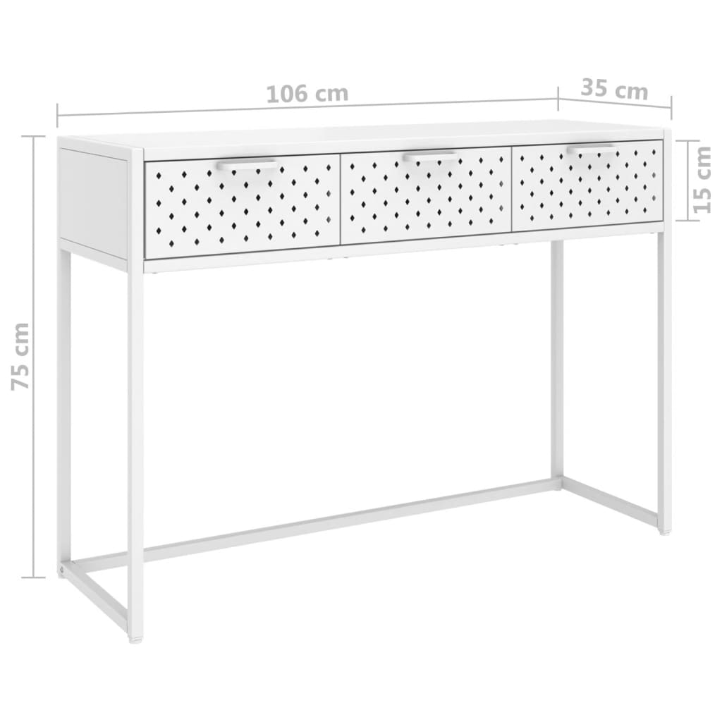 vidaXL Stolik konsolowy, biały, 106x35x75 cm, stalowy