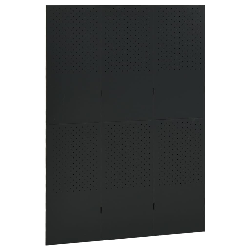 vidaXL Parawan 3-panelowy, czarny, 120 x 180 cm, stalowy