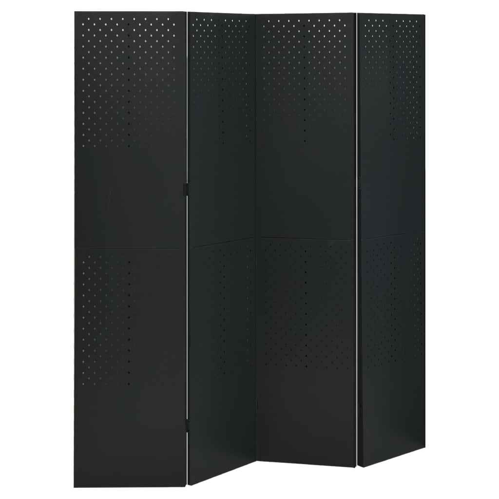 vidaXL Parawan 4-panelowy, czarny, 160 x 180 cm, stalowy