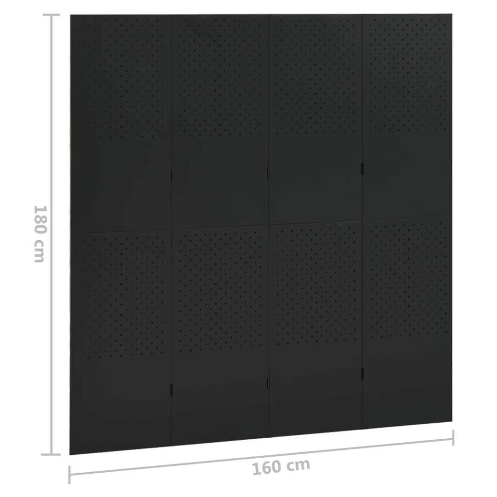 vidaXL Parawan 4-panelowy, czarny, 160 x 180 cm, stalowy