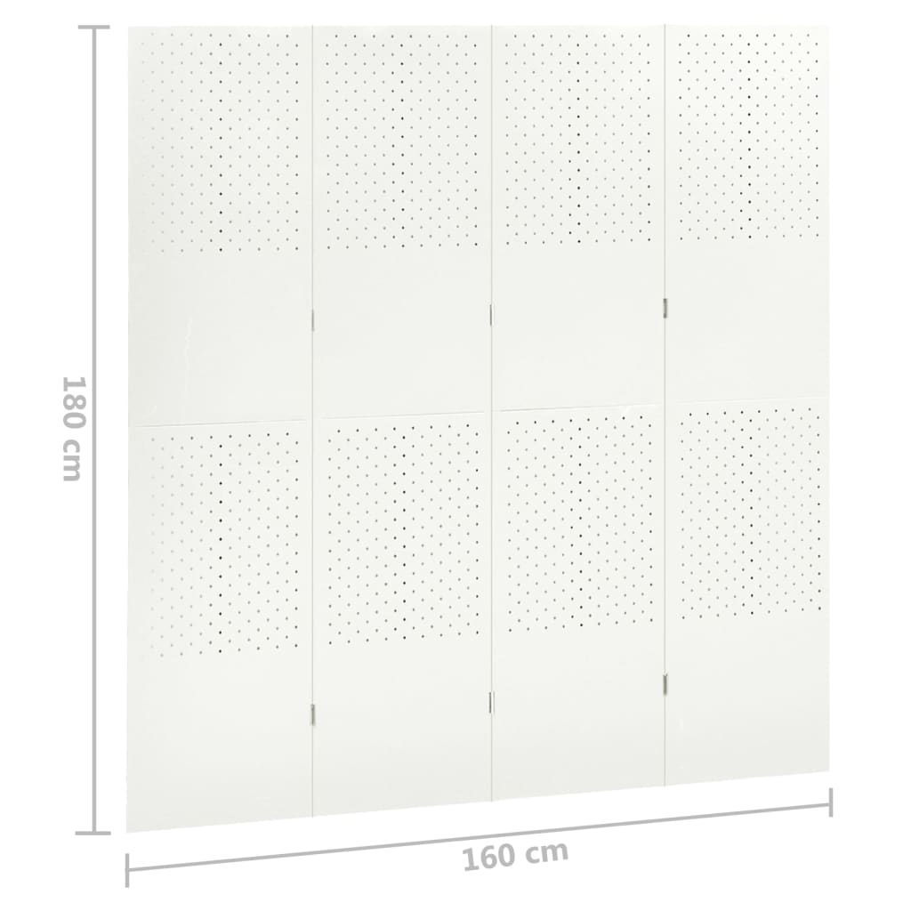 vidaXL Parawan 4-panelowy, biały, 160 x 180 cm, stalowy