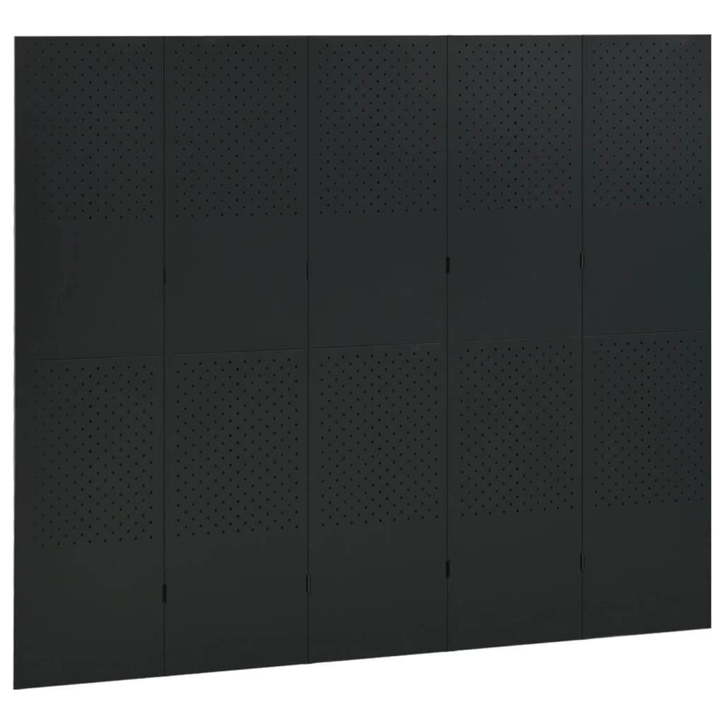 vidaXL Parawan 5-panelowy, czarny, 200 x 180 cm, stalowy