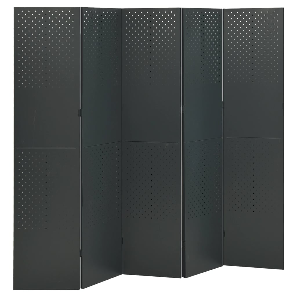 vidaXL Parawan 5-panelowy, antracytowy, 200 x 180 cm, stalowy