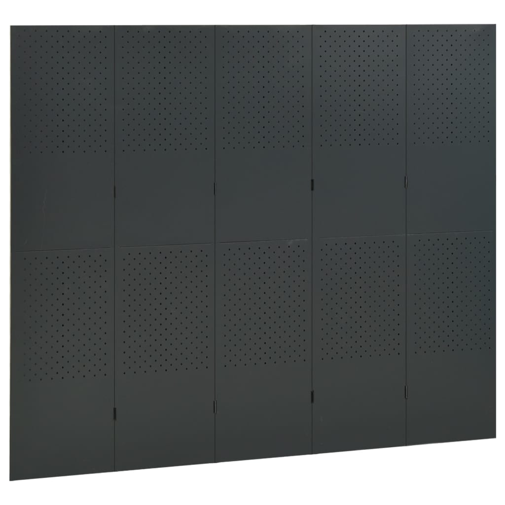 vidaXL Parawan 5-panelowy, antracytowy, 200 x 180 cm, stalowy
