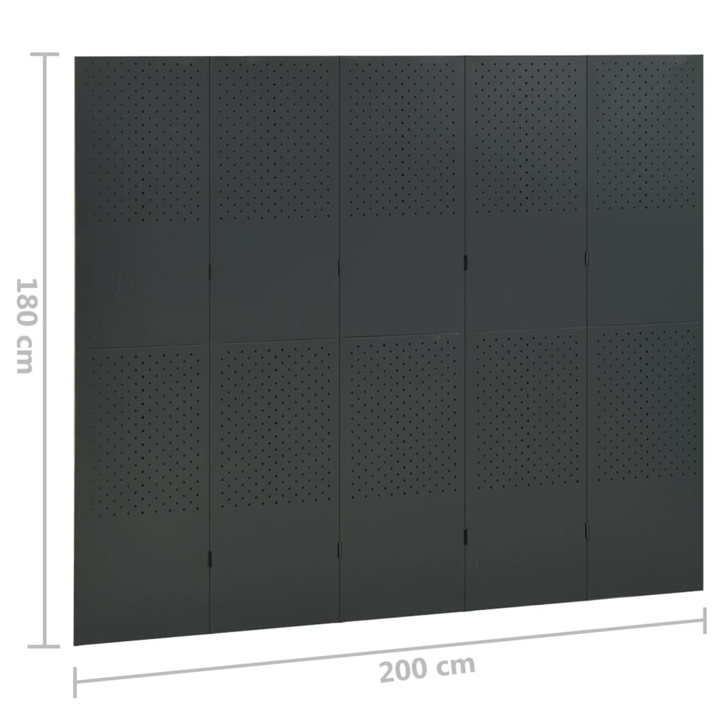 vidaXL Parawan 5-panelowy, antracytowy, 200 x 180 cm, stalowy