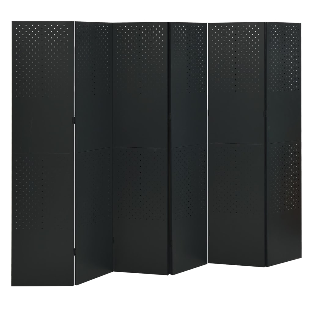 vidaXL Parawan 6-panelowy, czarny, 240 x 180 cm, stalowy