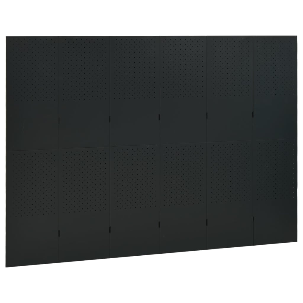 vidaXL Parawan 6-panelowy, czarny, 240 x 180 cm, stalowy